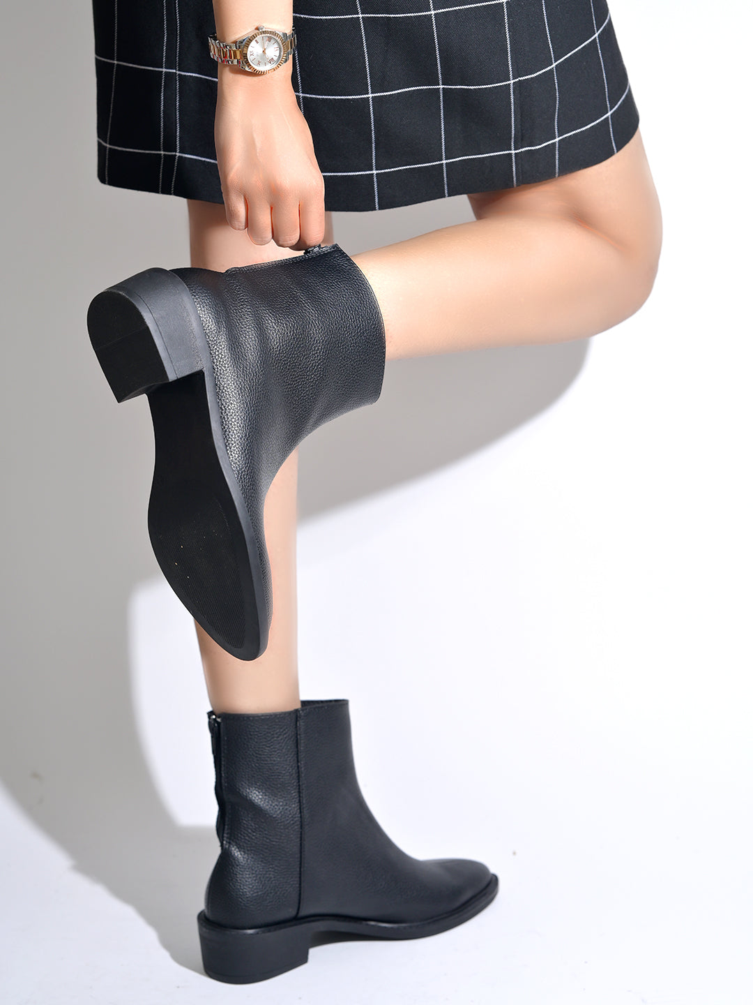 Luxury Black Boots for Women | Premium Leather Ankle Boots with Comfortable Block Heel | Stylish Fashion Footwear