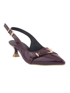 Women's Cherry Patent Pointed-Toe Slingback Heels with Mary Jane Strap and Gold Buckle Detail