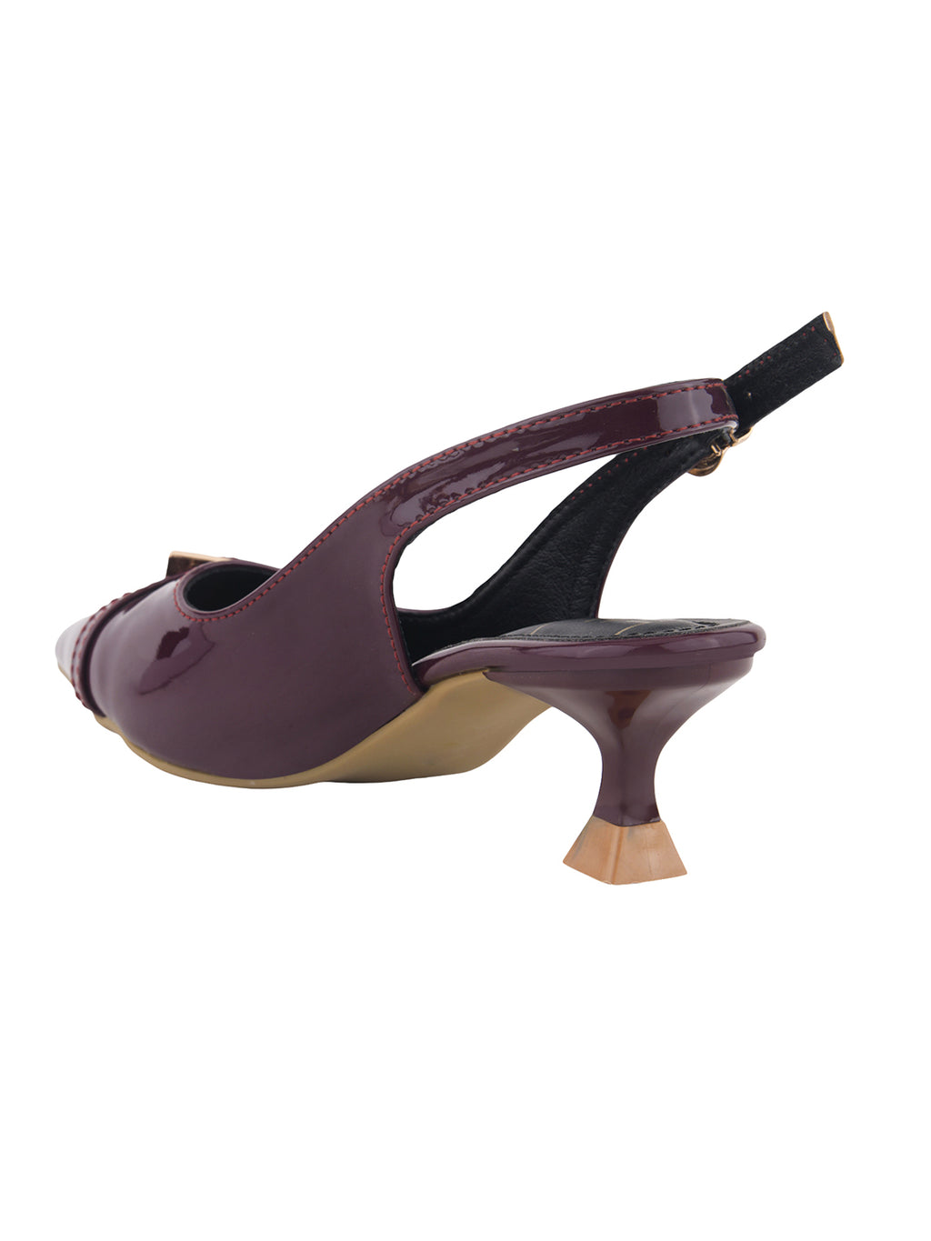 Women's Cherry Patent Pointed-Toe Slingback Heels with Mary Jane Strap and Gold Buckle Detail