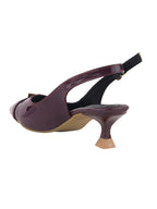 Women's Cherry Patent Pointed-Toe Slingback Heels with Mary Jane Strap and Gold Buckle Detail