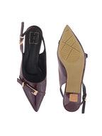 Women's Cherry Patent Pointed-Toe Slingback Heels with Mary Jane Strap and Gold Buckle Detail