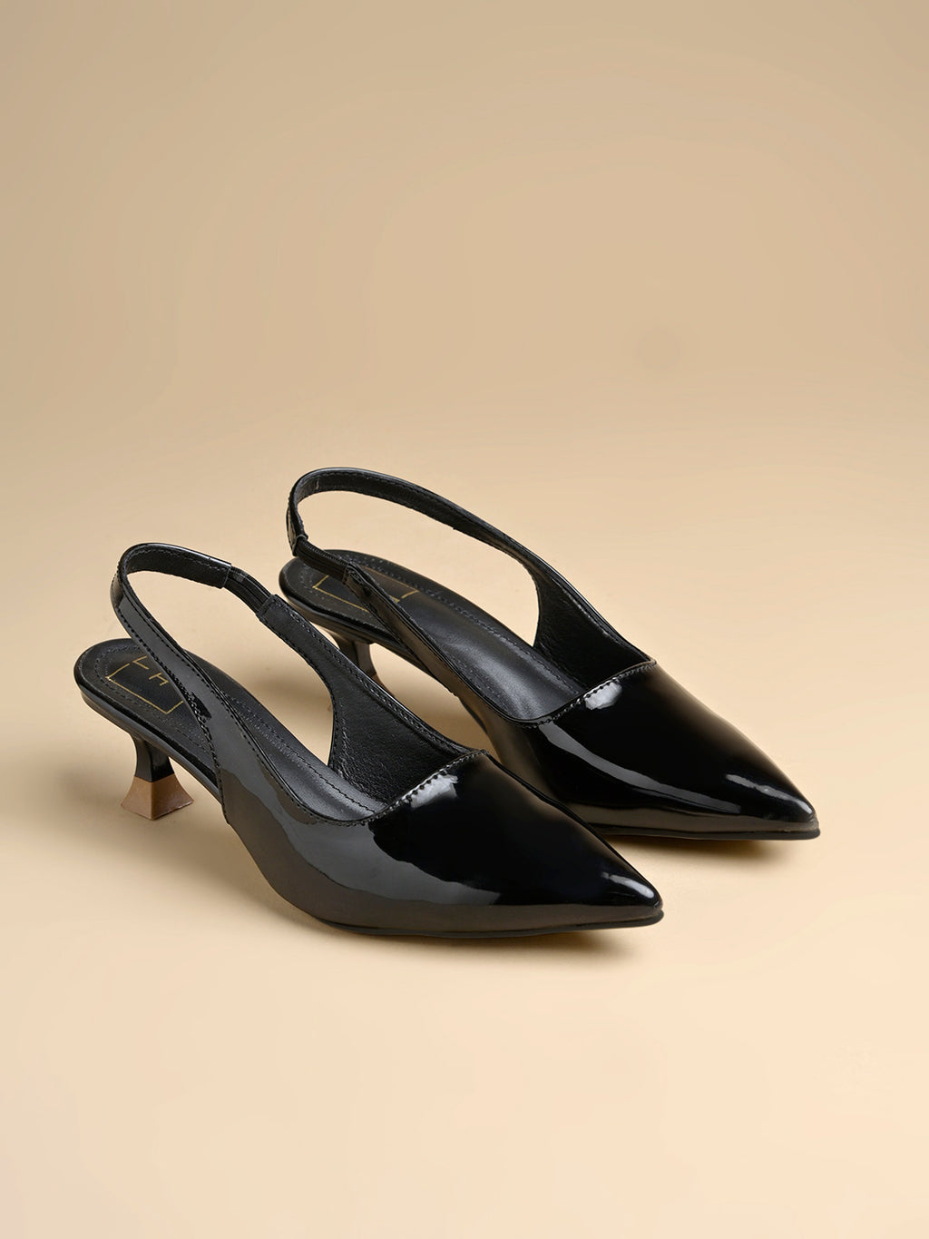 Women's Black Patent Pointed-Toe Slingback Heels with Mary Jane Strap
