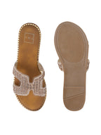 Women’s Rose Gold Rhinestone Slip-On Flat Sandals – Elegant Sparkle Summer Flats