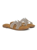 Women’s Silver Rhinestone Slip-On Flat Sandals – Elegant Sparkle Summer Flats
