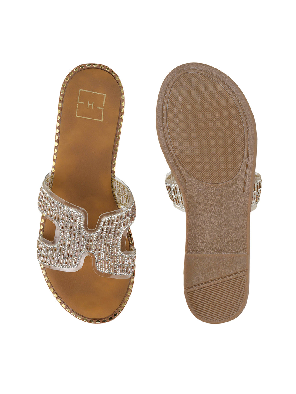 Women’s Silver Rhinestone Slip-On Flat Sandals – Elegant Sparkle Summer Flats