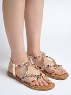 Women’s Luxury Multicolor Rhinestone Transparent Strap Flat Sandals – Summer Gladiator Style