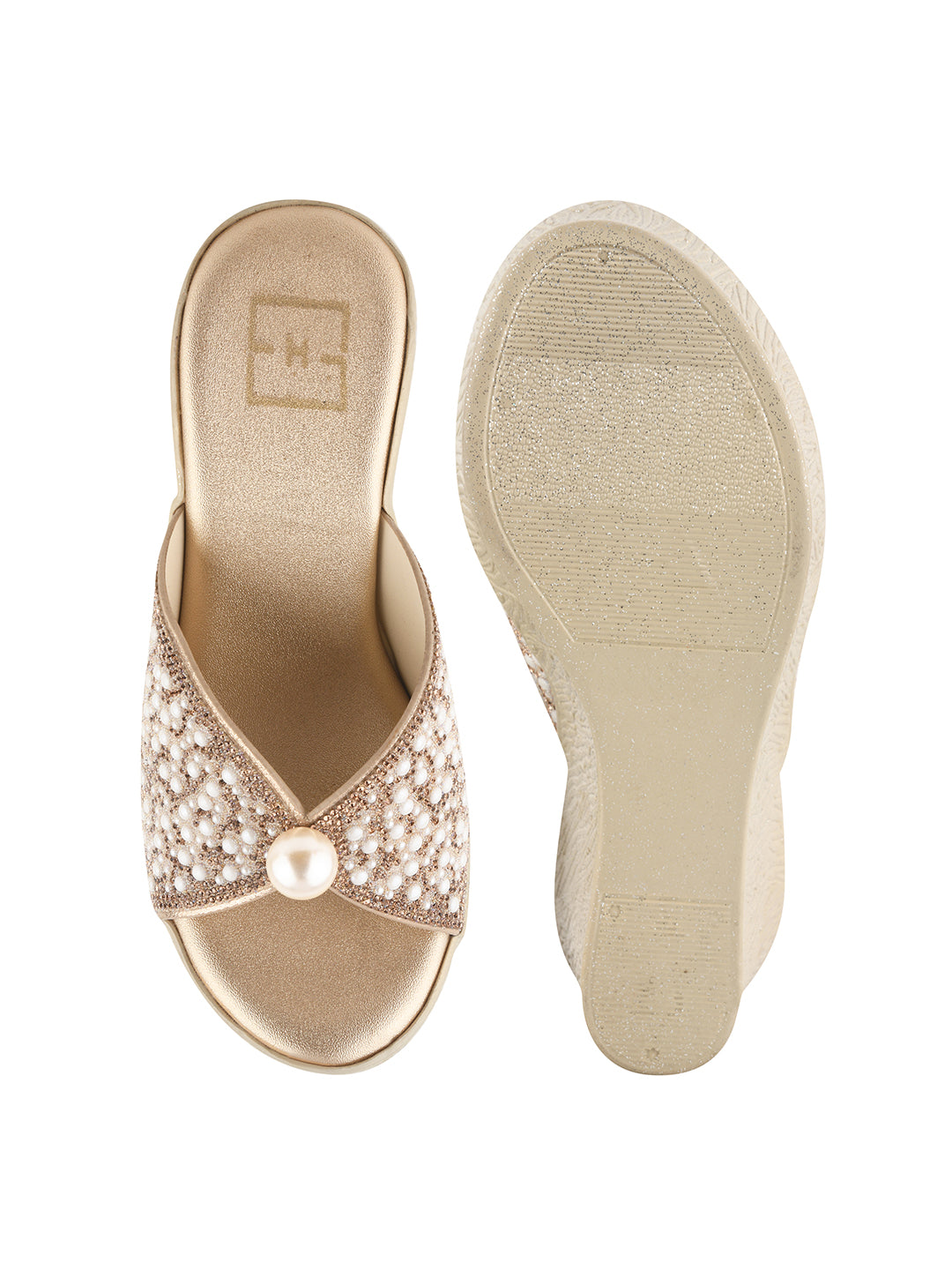 Regal Pearl & Crystal Embellished Platform Wedge Sandals For Women & Girls