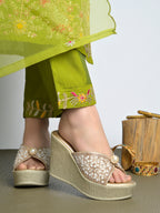 Regal Pearl & Crystal Embellished Platform Wedge Sandals For Women & Girls