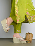 Regal Pearl & Crystal Embellished Platform Wedge Sandals For Women & Girls