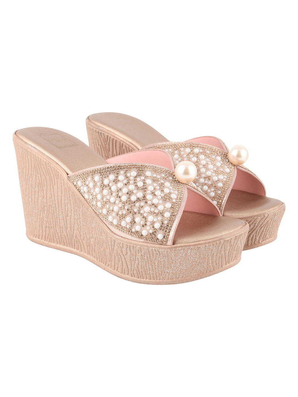 Pearlescent Glamour Embellished Platform Wedges For Women & Girls