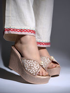 Pearlescent Glamour Embellished Platform Wedges For Women & Girls