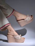 Pearlescent Glamour Embellished Platform Wedges For Women & Girls