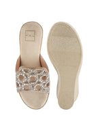 Elegant Shimmer Embellished Wedge Sandals – Champagne Golden For Women & Girls