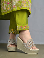 Elegant Shimmer Embellished Wedge Sandals – Champagne Golden For Women & Girls