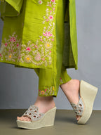 Elegant Shimmer Embellished Wedge Sandals – Champagne Golden For Women & Girls