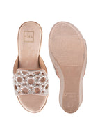Elegant Shimmer Embellished Wedge Sandals – Champagne Rose-Gold For Women & Girls