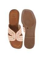 Beige Braided Criss-Cross Slides with Crystal Embellishments For Women & Girls