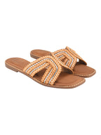 Golden Braided Criss-Cross Slides with Crystal Embellishments For Women & Girls