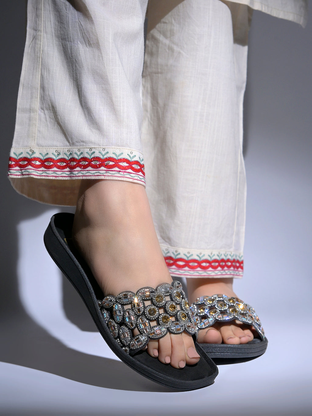 Black Gemini said Midnight Galaxy Embellished Comfort Flats For Women & Girls