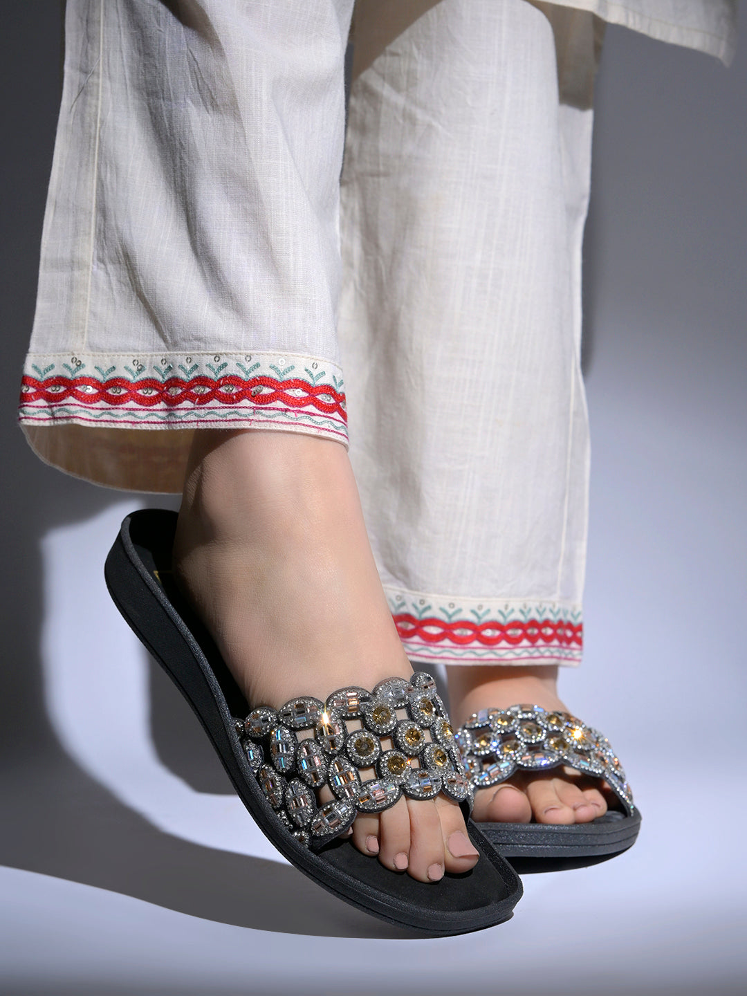 Black Gemini said Midnight Galaxy Embellished Comfort Flats For Women & Girls