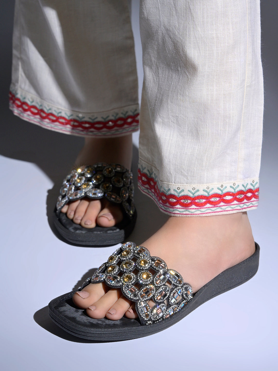 Black Gemini said Midnight Galaxy Embellished Comfort Flats For Women & Girls