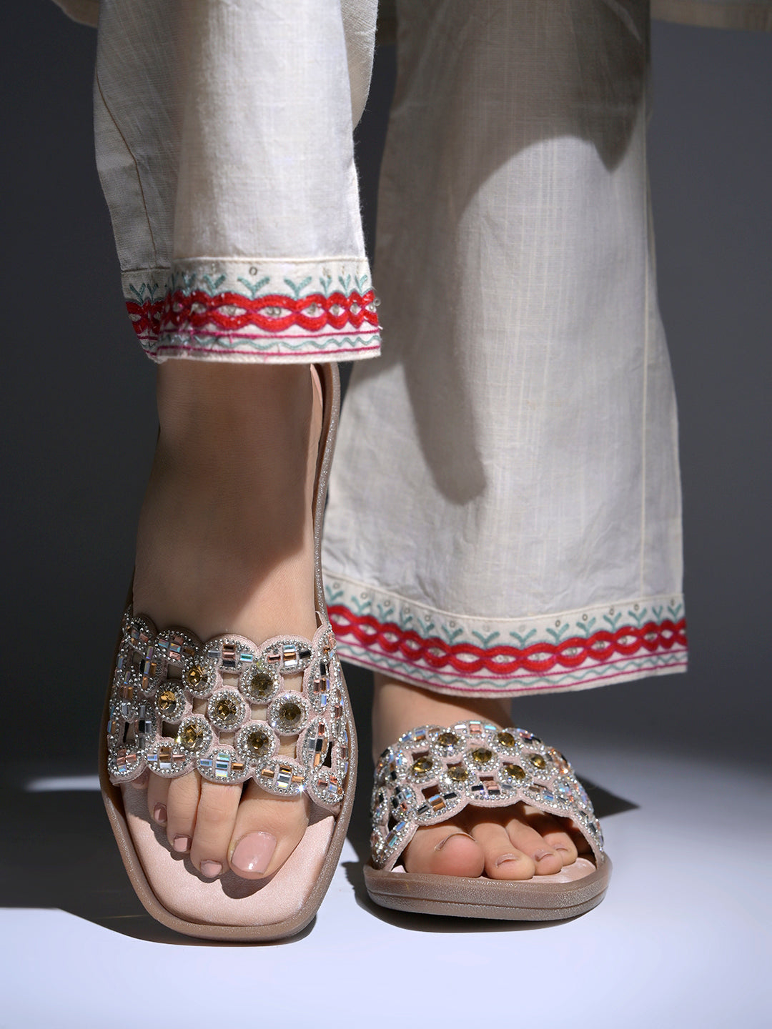 Rose-Gold Gemini said Midnight Galaxy Embellished Comfort Flats For Women & Girls