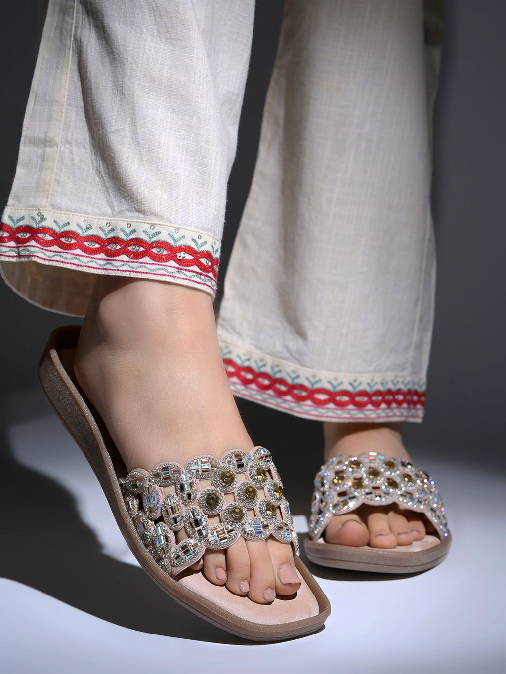 Rose-Gold Gemini said Midnight Galaxy Embellished Comfort Flats For Women & Girls