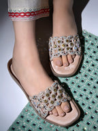 Rose-Gold Gemini said Midnight Galaxy Embellished Comfort Flats For Women & Girls