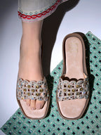 Rose-Gold Gemini said Midnight Galaxy Embellished Comfort Flats For Women & Girls