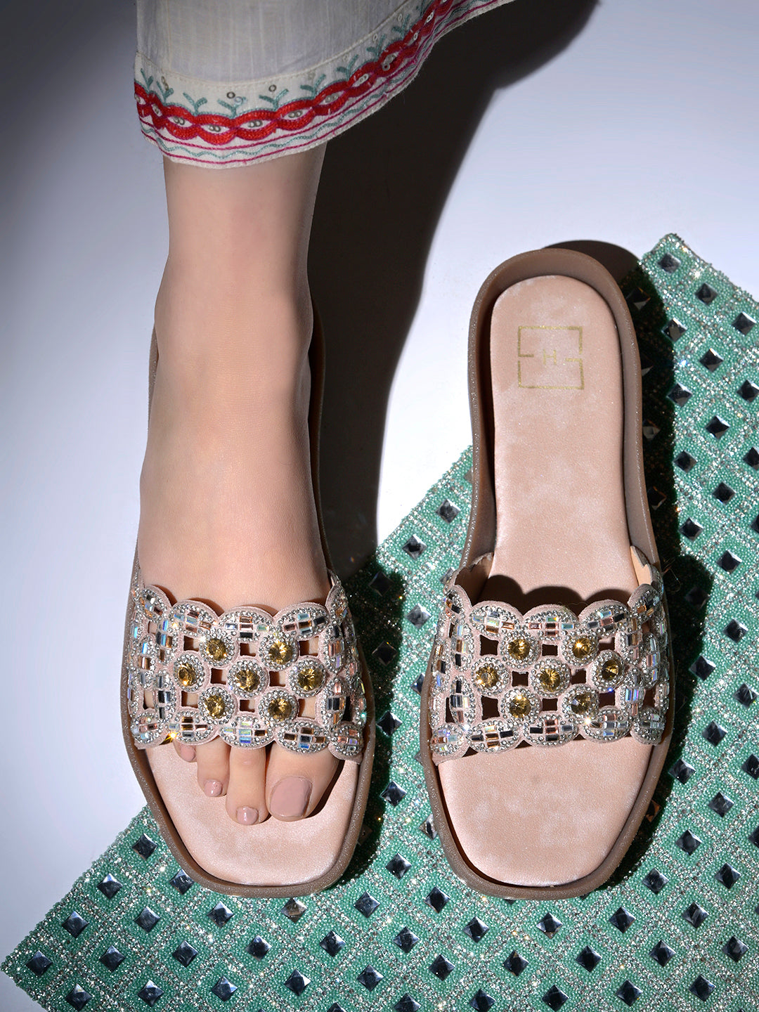 Rose-Gold Gemini said Midnight Galaxy Embellished Comfort Flats For Women & Girls