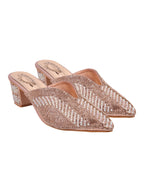 Radiant Rose-Gold Crystal-Encrusted Block Mules For Women & Girls