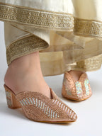 Radiant Rose-Gold Crystal-Encrusted Block Mules For Women & Girls