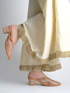 Radiant Rose-Gold Crystal-Encrusted Block Mules For Women & Girls