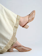 Radiant Rose-Gold Crystal-Encrusted Block Mules For Women & Girls