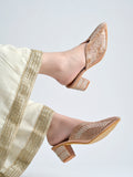 Radiant Rose-Gold Crystal-Encrusted Block Mules For Women & Girls