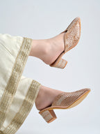 Radiant Rose-Gold Crystal-Encrusted Block Mules For Women & Girls
