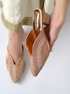 Radiant Rose-Gold Crystal-Encrusted Block Mules For Women & Girls