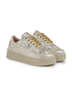Golden Sequin Embellished Platform Sneakers | Stylish Chunky Fashion Lace-Ups