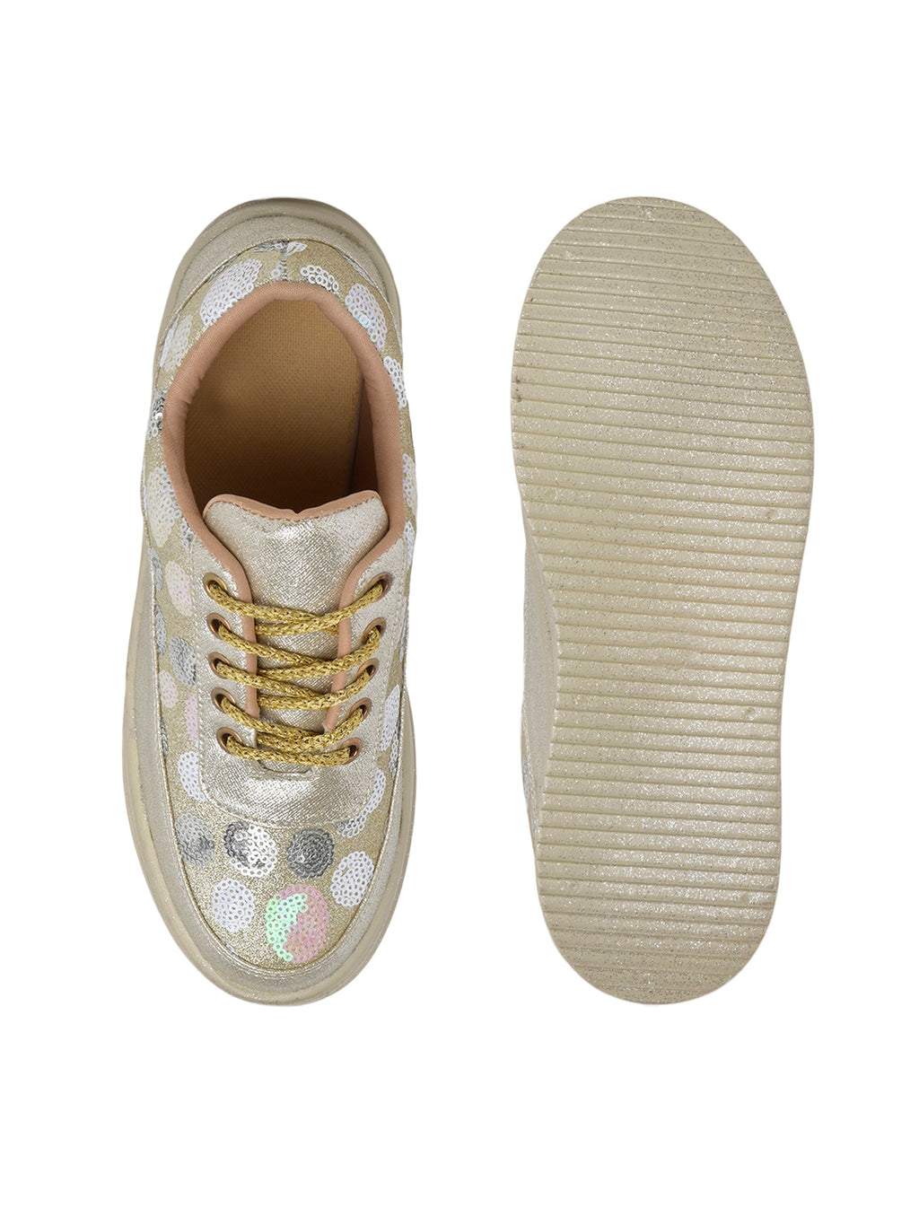 Golden Sequin Embellished Platform Sneakers | Stylish Chunky Fashion Lace-Ups