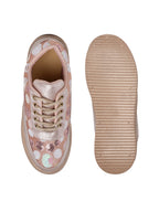 Rose Gold Sequin Embellished Platform Sneakers | Stylish Chunky Fashion Lace-Ups