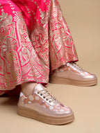 Rose Gold Sequin Embellished Platform Sneakers | Stylish Chunky Fashion Lace-Ups