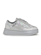 Silver Sequin Embellished Platform Sneakers | Stylish Chunky Fashion Lace-Ups