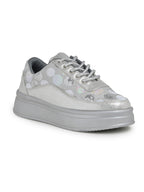 Silver Sequin Embellished Platform Sneakers | Stylish Chunky Fashion Lace-Ups