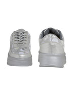 Silver Sequin Embellished Platform Sneakers | Stylish Chunky Fashion Lace-Ups