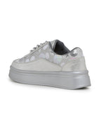 Silver Sequin Embellished Platform Sneakers | Stylish Chunky Fashion Lace-Ups