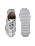 Silver Sequin Embellished Platform Sneakers | Stylish Chunky Fashion Lace-Ups