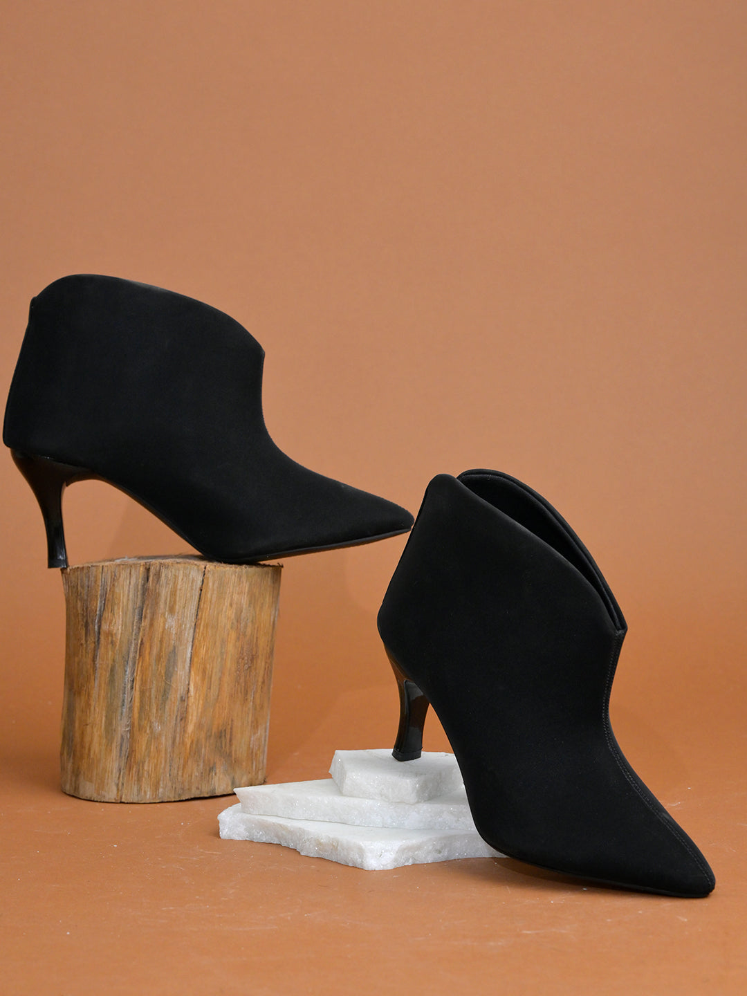 Women’s Black Pencil Heel Boots – Stylish High Heel Ankle Boots for Party & Evening Wear