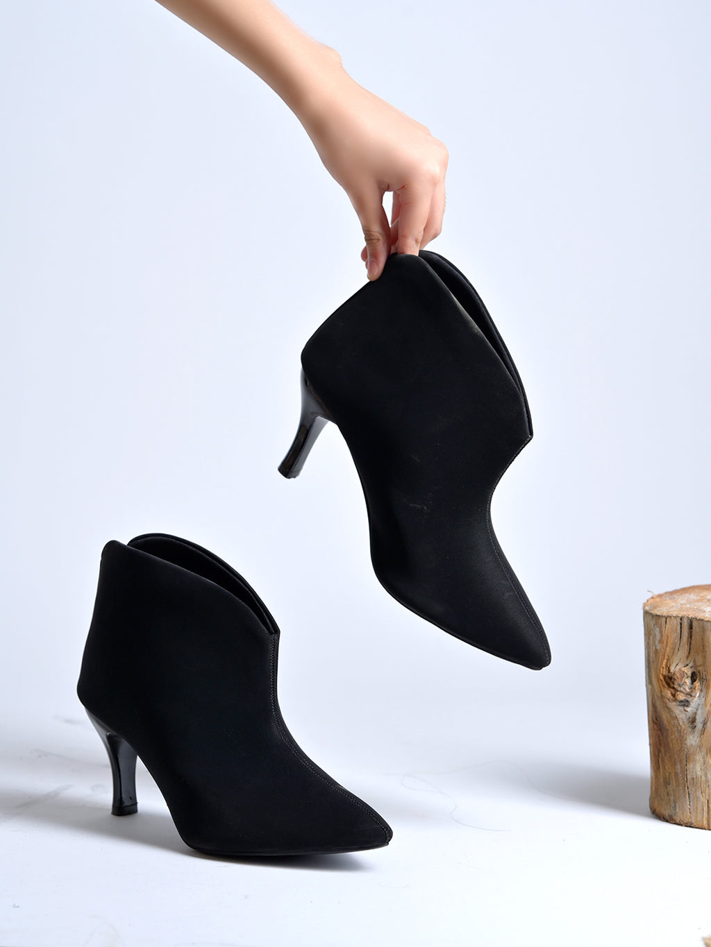 Women’s Black Pencil Heel Boots – Stylish High Heel Ankle Boots for Party & Evening Wear