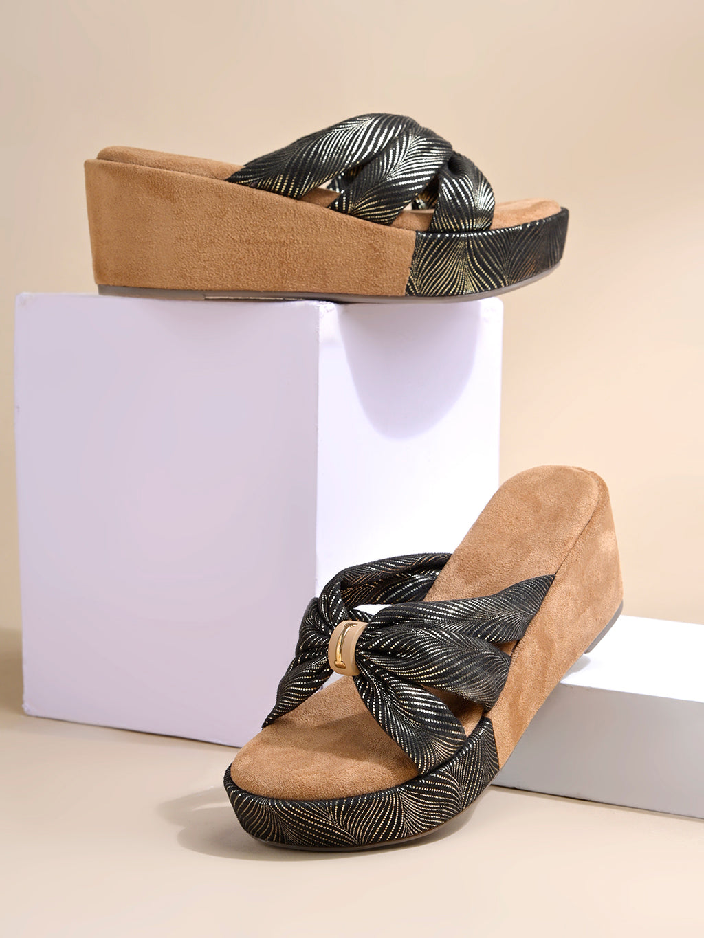 Women’s Beige Platform Heels | Elegant Chunky Heel Sandals | Premium Luxury Party & Wedding Footwear