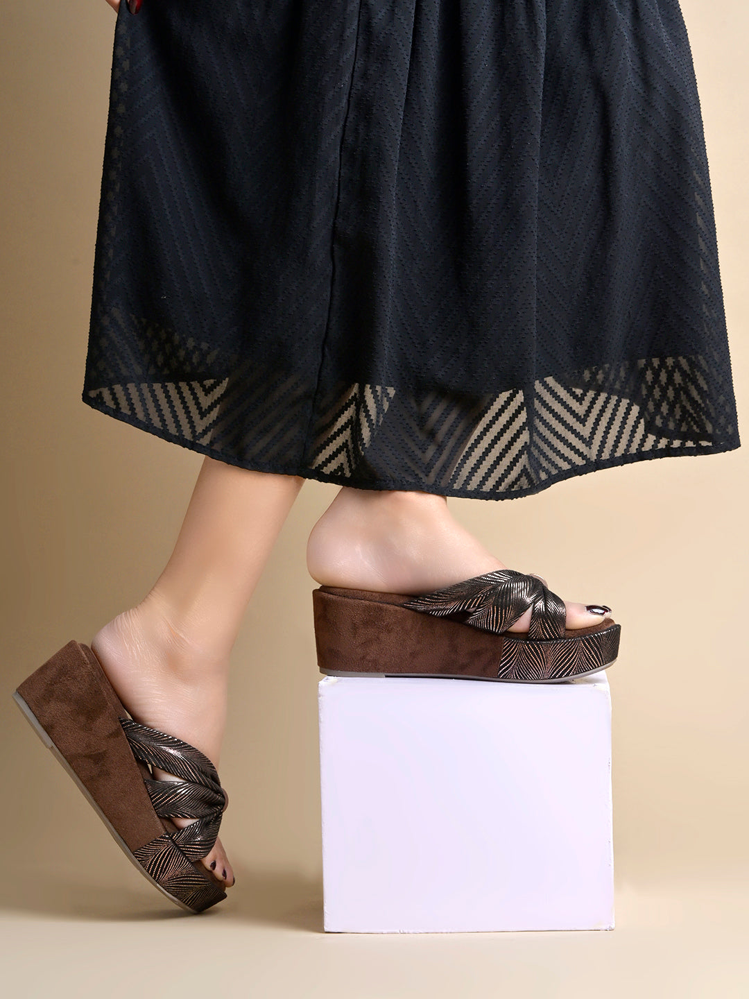 Women’s Brown Platform Heels | Elegant Chunky Heel Sandals | Premium Luxury Party & Wedding Footwear